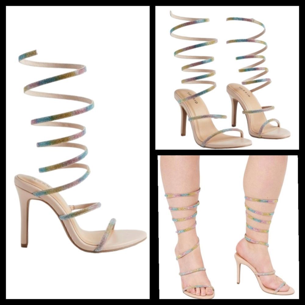 7.5W Wide Width Rainbow Rhinestone Heel 4" Spiral Lace Up Embellish Torrid Spark
